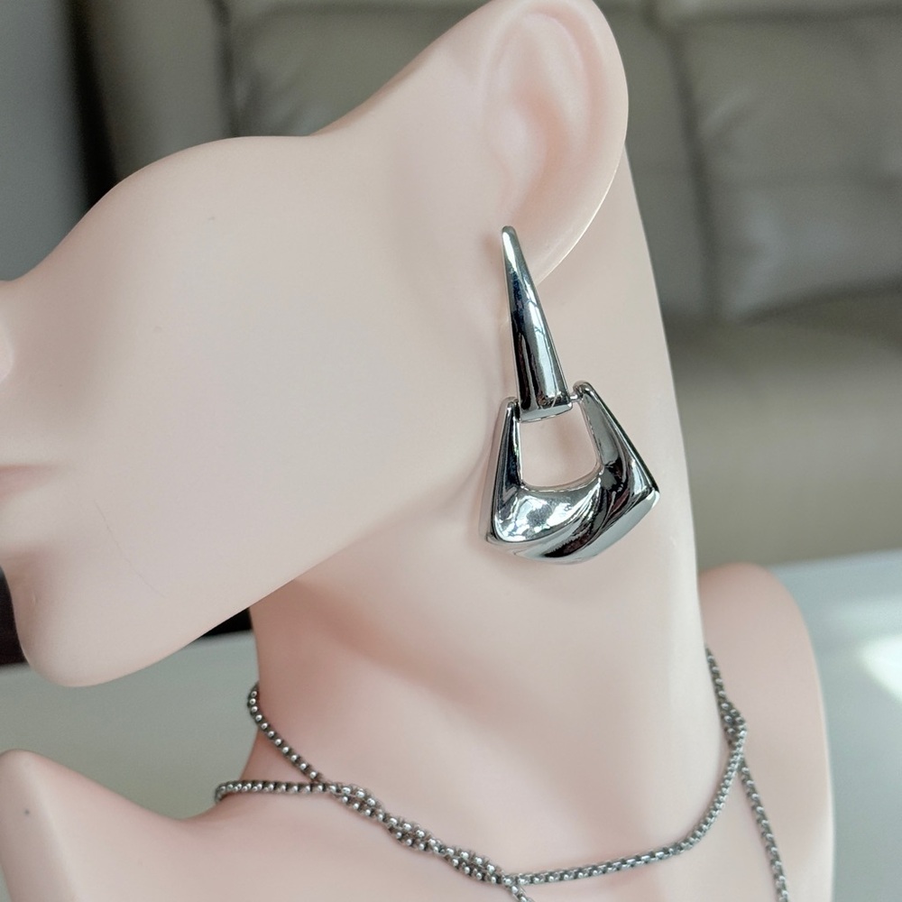 Silver Sculptural Drop Earrings for Women